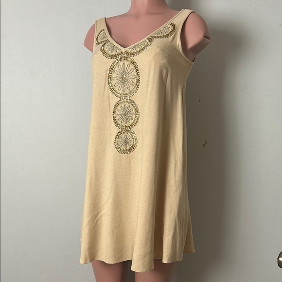 Lilly Pulitzer FIA DRESS Sleeveless Lined Sand Dune Embellished Gold Beige XXS - Picture 1 of 6